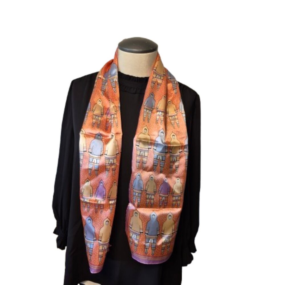 Skemo Orange Multi-Color Printed Silk Scarf